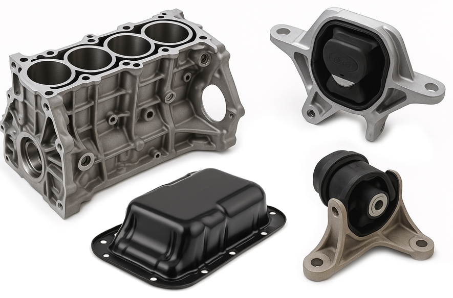 Blok silnika, zawieszenie i elementy