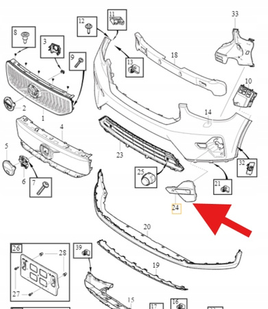 PRAWA KRATKA ZAŚLEPKA ZDERZAKA PRZÓD VOLVO XC40 EX40 C40 EC40 OE 32347389