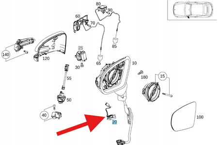 OŚWIETLENIE AMBIENT LUSTERKA LEWEGO MERCEDES W205 W217 W253 A0998200159