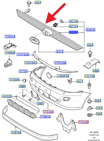 GRILL ZDERZAKA PRZÓD FORD FOCUS 1998- OE 1758690 _ 98AB-8A133-AG