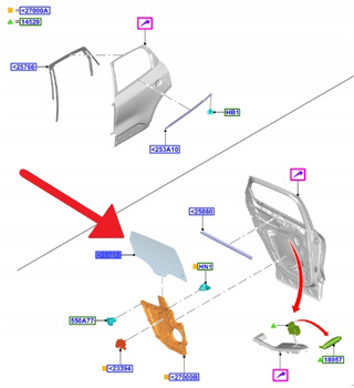 SZYBA CIEMNA DRZWI LEWY TYŁ FORD KUGA 2020- 2685783 _ LV4B-S25713-AD
