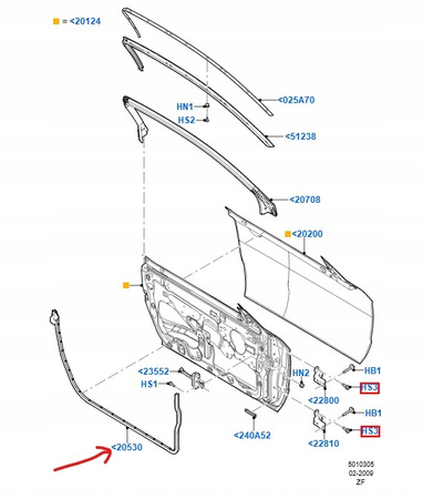 USZCZELKA DOŁU DRZWI PRAWA FORD MUSTANG Mk5 2010-2014 USA BR3Z-6320530-A _ BR33-6320530-AA