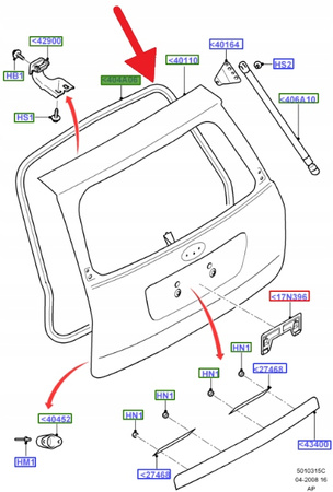 USZCZELKA KLAPY BAGAŻNIKA FORD FOCUS 2004- OE 1757175 _ 4M51-N404A06-BJ