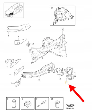 ZEWNĘTRZNA PRZEDŁUŻKA PODŁUŻNICY LEWY PRZÓD VOLVO XC90 OEM/OE 31416321