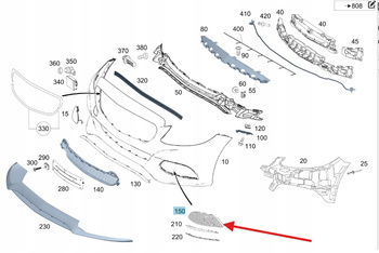 PRAWA KRATKA ZAŚLEPKA ZDERZAKA PRZÓD MERCEDES C klasa W205 OE A2058850823