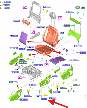 UCHWYT PODNOSZENIA FOTELA PRAWY TRANSIT 2014- OE 1805640 _ BK21-61754-AE35