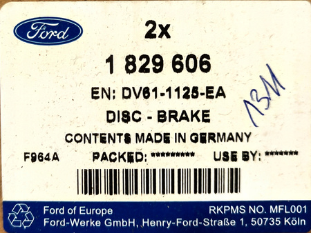 TARCZA HAMULCOWA PRZÓD FORD KUGA 2012- CONNECT 13- 1829606 _ DV61-1125-EA