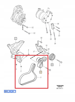 VOLVO V60 D6 Hybrid napinacz pasek osprzetu kpl OE