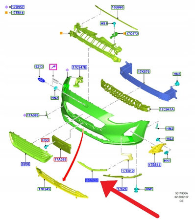 LISTWA ZDERZAKA PRAWY PRZÓD FOCUS 2018- 2022 OE 2219843 _ JX7B-15B246-A1B