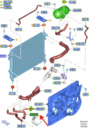 PRZEWÓD CHŁODNICY 5.0 V8 FORD MUSTANG 2015- OE 2335588 _ FR33-6B850-BD
