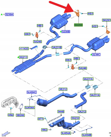 WIESZAK TŁUMIKA PRAWY TYŁ 5.0 V8 MUSTANG 2015- OE 2182262 _ JR33-5G298-FA