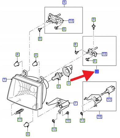 MOCOWANIE REFLEKTORA LEWY FORD EVEREST RANGER 2002- 4500871 _ 2M34-13116-DA