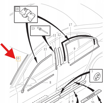 PRAWA LISTWA PIONOWA SZYBY PRZÓD VOLVO S80 2007- V70 2008- OE 31214493