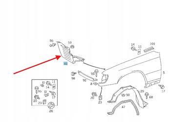NAROŻNIK NADKOLA PRAWY PRZÓD MERCEDES 200 W124 OE A1248840435