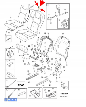 TAPICERKA OPARCIA FOTELA PRZÓD VOLVO XC90 2016- XC60 S90 OEM/OE 31377308