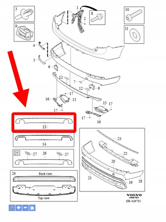 DYFUZOR DOKŁADKA ZDERZAKA TYŁ VOLVO XC90 2016-2021 OEM/OE 31477027
