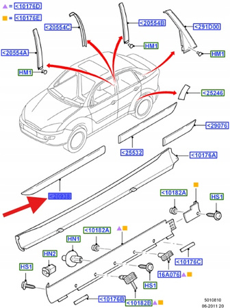 LISTWA DRZWI PRAWY PRZÓD FORD FOCUS 1999- 2005 OE 1090842 _ 98AB-F20938-AE