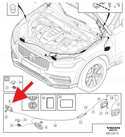 LEWY ZAMEK MASKI VOLVO XC90 2016- OE 32318456