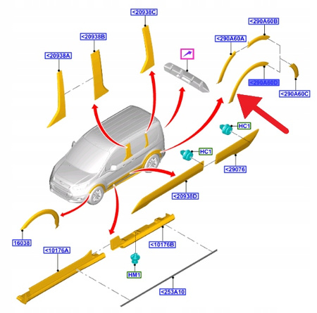LISTWA BŁOTNIKA TYLNA LEWA TRANSIT CONNECT 2020- 2527520 _ MT1B-286D03-DE
