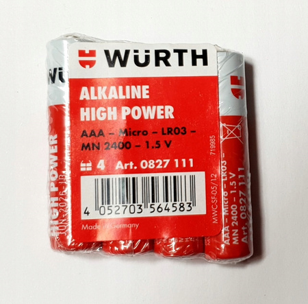 WURTH BATERIE ALKALICZNE AAA LR03 HIGH POWER 4SZT