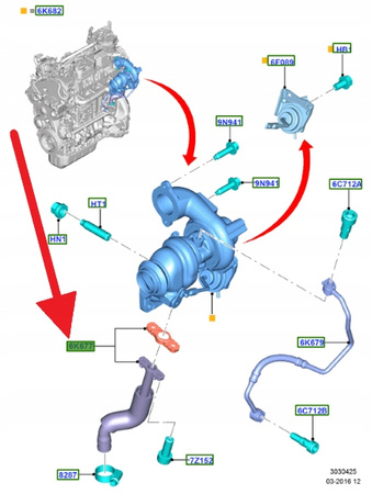 RURKA POWROTU OLEJU TURBO FORD OE FIESTA 2008-2019 1697381 AV6Q-6K677-BA