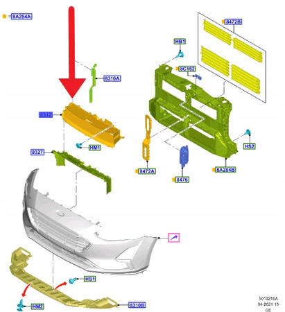 KIEROWNICA POWIETRZA GÓRNA PRZÓD FOCUS 2018- OE 2581094 _ NX7B-8312-AB
