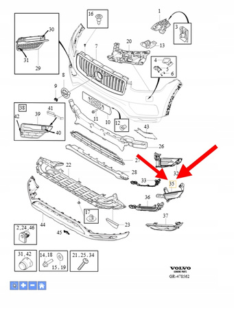 PRAWA KRATKA ZDERZAKA PRZÓD VOLVO XC90 2016-2019 OEM/OE 31455202