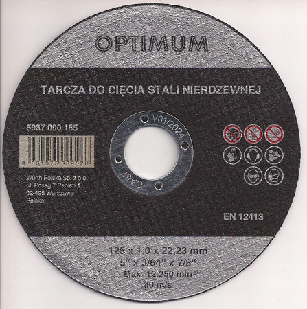 TARCZA DO CIĘCIA STALI NIERDZEWNEJ WURTH 125 x 22,
