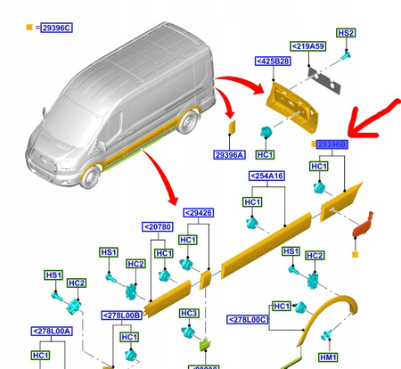 LISTWA TYLNA BOCZNA BŁOTNIKA RH FORD TRANSIT 2014- _ 1854491 _  BK31-V29396-AD5CND