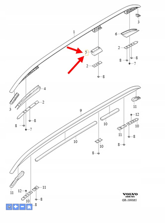 ŚRODKOWA ZAŚLEPKA LEWEGO RELINGU DACHU VOLVO XC90 2016- OEM/OE 31391876