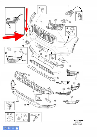 WSPORNIK MOCOWANIE PASA PRZÓD VOLVO XC90 XC60 S90 V90 V60 OEM/OE 31449316