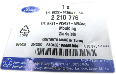 LISTWA LEWA FORD TRANSIT CUSTOM 2012- OE 2210776 _ BK21-V29427-AE5CND