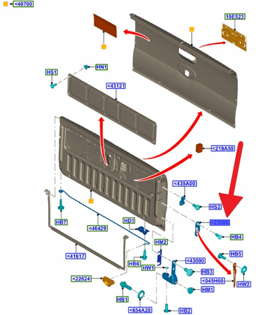 UCHWYT KLAPY TYŁ LEWY PRAWY FORD RANGER 2011- OE 5299258 _ AB39-2144152-AE