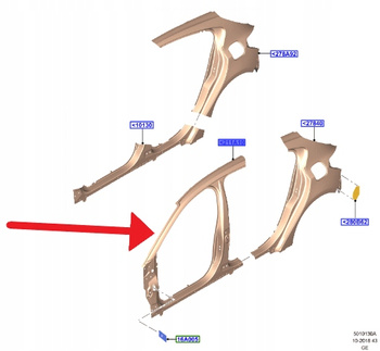 RAMA DRZWI LEWY PRZÓD FORD FOCUS 2018- OE 2206867 _ JX7B-A278A99-AA