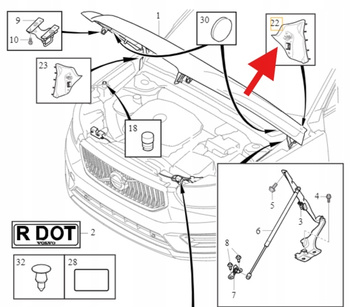 PRAWA OSŁONA ZAŚLEPKA ZAWIASU MASKI VOLVO XC40 EX40 2018- C40 OE 31479539