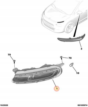 ŚWIATŁO DO JAZDY DZIENNEJ LED LEWE CITROEN C3 OE 9820877780