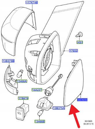 SZKŁO LUSTERKA ZEWN PRAWE MONDEO FOCUS 2007- 1469521 _ 7S71-17K740-EA
