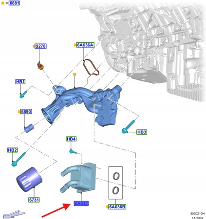 CHŁODNICZKA OLEJU 5.0 V8 FORD MUSTANG 2015- OE 2081735 _ GR3E-6A642-GA