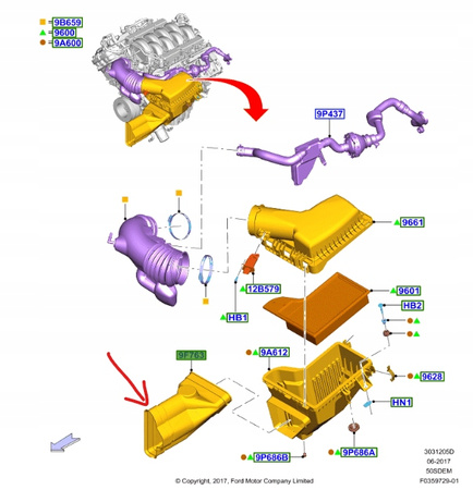 DOLOT FILTRA POWIETRZA FORD MUSTANG Mk6 2017- 5.0L_2161692_JR3C-9C676-AA