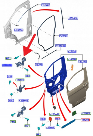ZAWIAS DRZWI PRZÓD LEWY GÓRNY FORD CUSTOM 2012- 2011005 _ BK21-V22801-BH