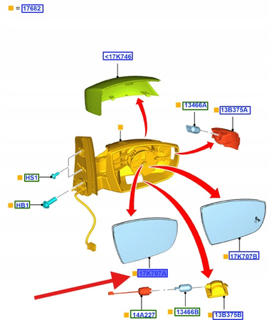 SZKŁO LUSTERKA PRAWE FORD KUGA C-MAX 2010- OE 1736151 _ AM51-17K740-KA