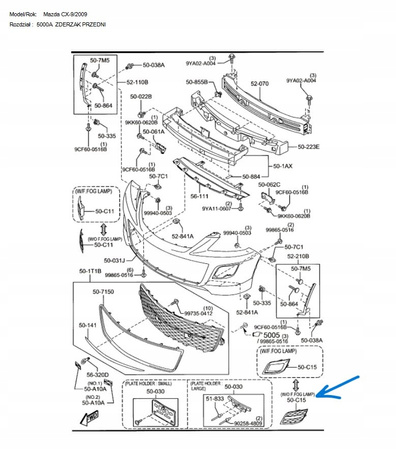 Osłona lewa kratka zderzaka przód - Mazda CX-9 TB_TE6950C21B