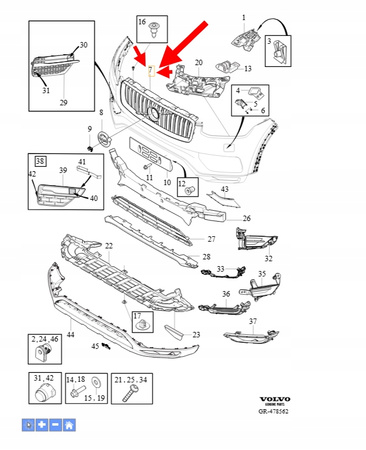GRILL ATRAPA ZDERZAKA PRZÓD VOLVO XC90 2016-2017 OEM/OE 31425930