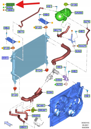 GÓRNE MOCOWANIE CHŁODNICY FORD MUSTANG 2015- OE 2289169 _ FR33-8K202-AD