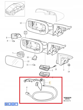 Wiązka lewego lusterka Volvo 30716808