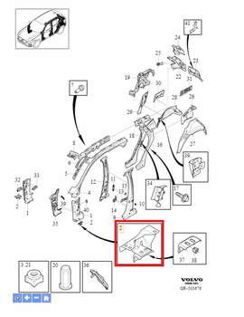 PRAWE DOLNE MOCOWANIE BŁOTNIKA VOLVO XC60 2018- OE 32239036