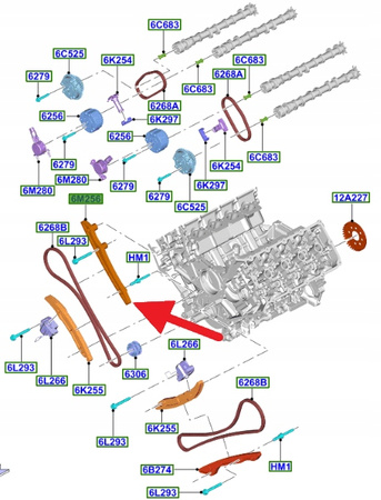 ŚLIZG ŁAŃCUCHA ROZRZĄDU 5.0 FORD MUSTANG 2015- OE 5053709 _ BR3E-6M256-BA