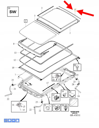 USZCZELKA SZYBERDACHU PANORAMY VOLVO XC90 2016- XC60 S90 OEM/OE 31484961