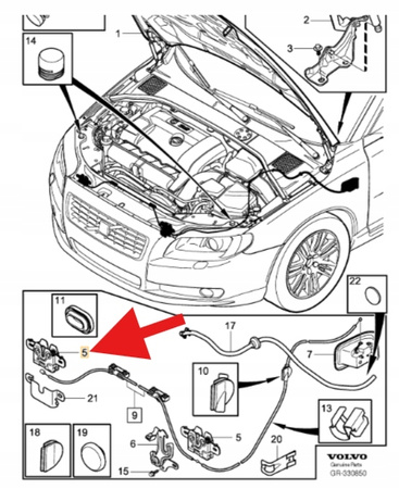 ZAMEK MASKI PRAWY VOLVO XC70 V70 2008- S80 2007- OE 31356007