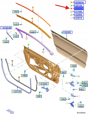 USZCZELKA DOLNA DRZWI PRAWA FORD MUSTANG 2015- OE 5321838 _ FR3B-6320530-AE